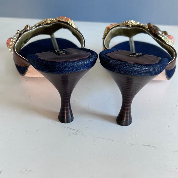 Beverly Feldman heels slides size 8.5 jeweled leopard kitten beachy VTG mobwife - Picture 11 of 15